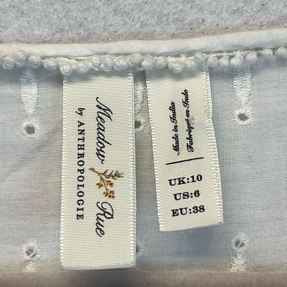 MEADOW RUE ANTHROPOLOGIE Top Women's Size 6 White Eyelet Peplum Ruffle Trim - Picture 4 of 11